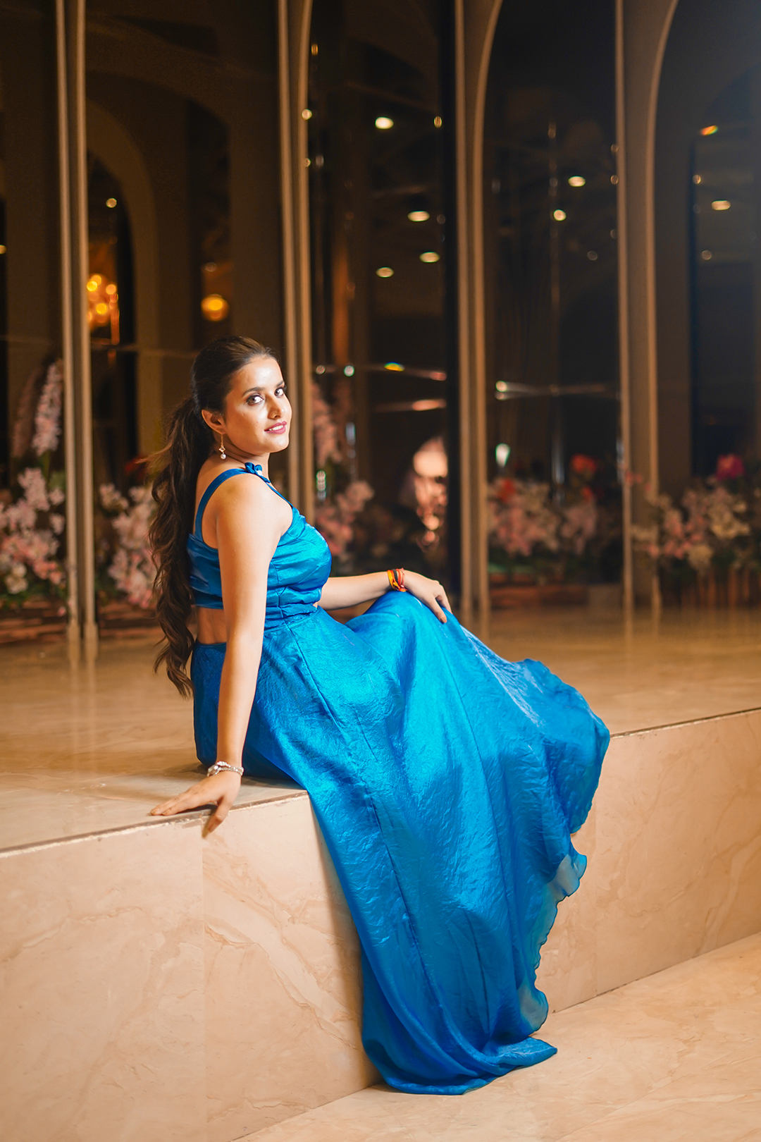 flared one piece dress Off-Shoulder Color-Block Flared Maxi Dress with Pockets main image 1